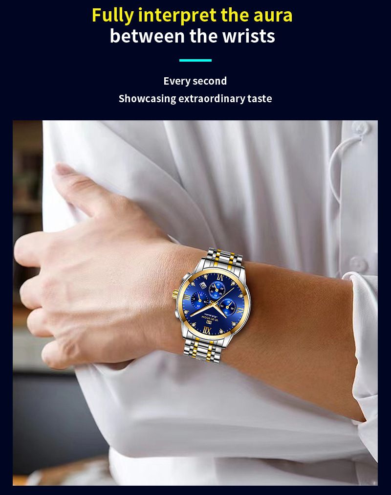 VA VOOM Brand New 2712 Steel Strip Blue Face Fashionable Business Waterproof Watch_voghion.com