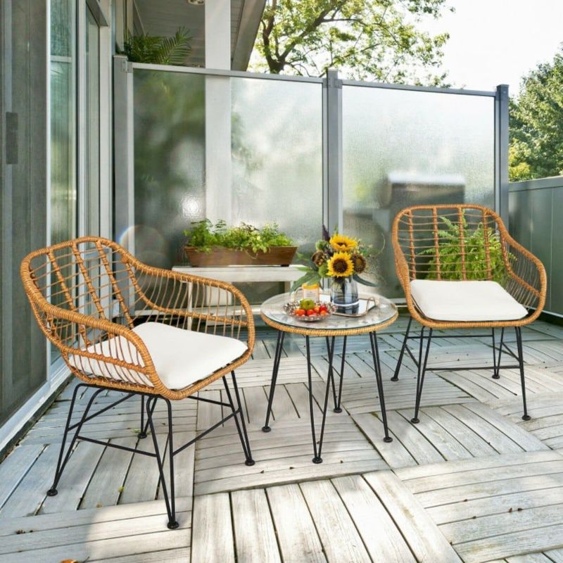 3 Pieces Rattan Furniture Set With Cushioned Chair Table_voghion.com