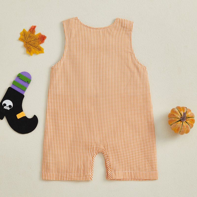 Halloween Baby Romper Sleeveless Jumpsuit With Pumpkin Embroidery - Snap Button Shoulder Design For Boys & Girls (0-18M)_voghion.com