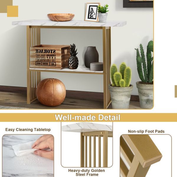 48 Inch 2-Tier Console Table With Gold Finished Frame_voghion.com