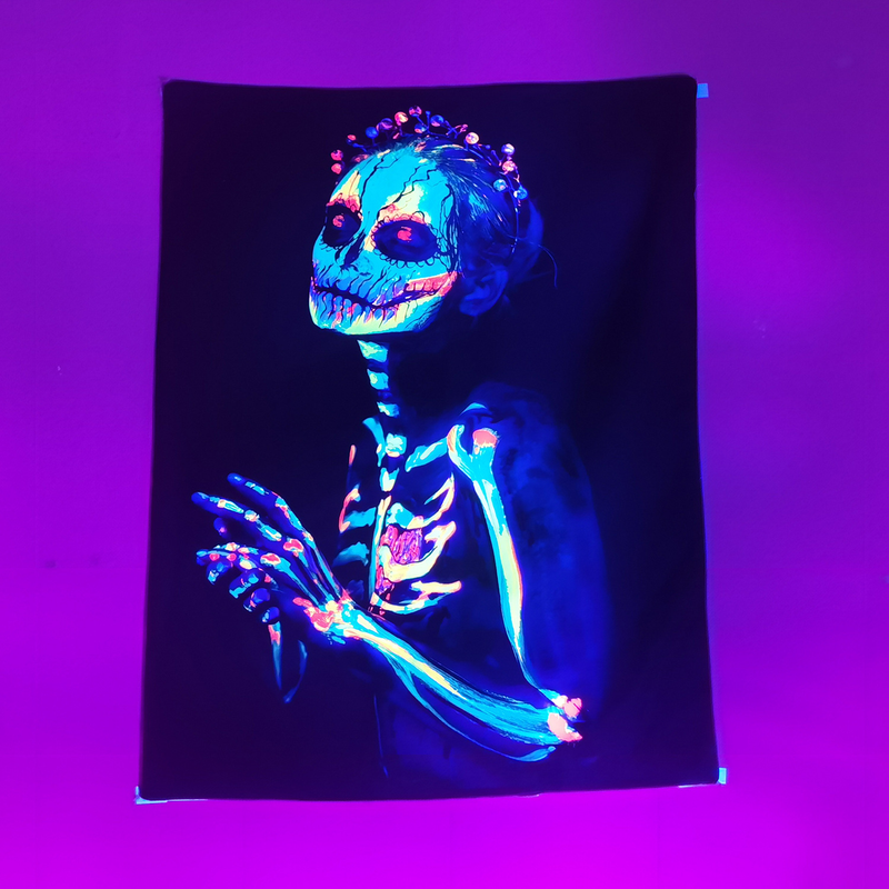 Home tapestry Fluorescent UV light psychedelic Datura background decorative cloth Wall hanging cloth Psilocybin mushroom_voghion.com