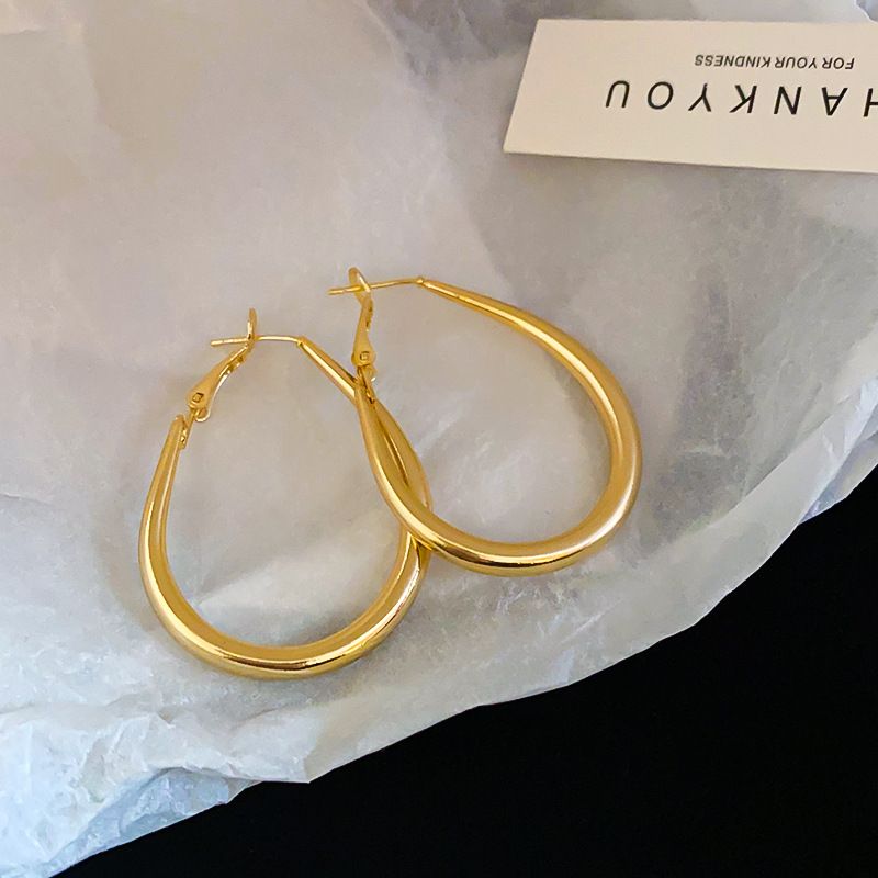 Orecchini a cerchio ovali semplici con ago in argento per donna, stile minimalista freddo, esagerati, alla moda, di alta qualità_voghion.com