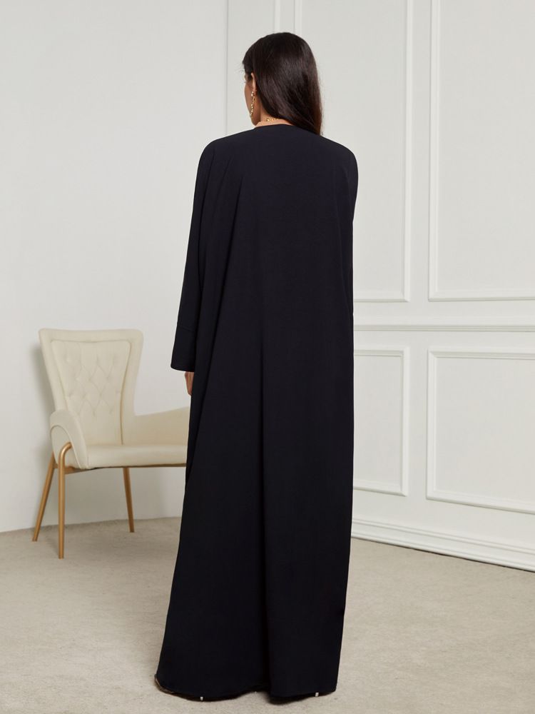 Women's Clothing Elegant Muslim Long Dress Fashionable Open Cardigan Buttoned Polyester Polyester Blend Long Robe Gown_voghion.com