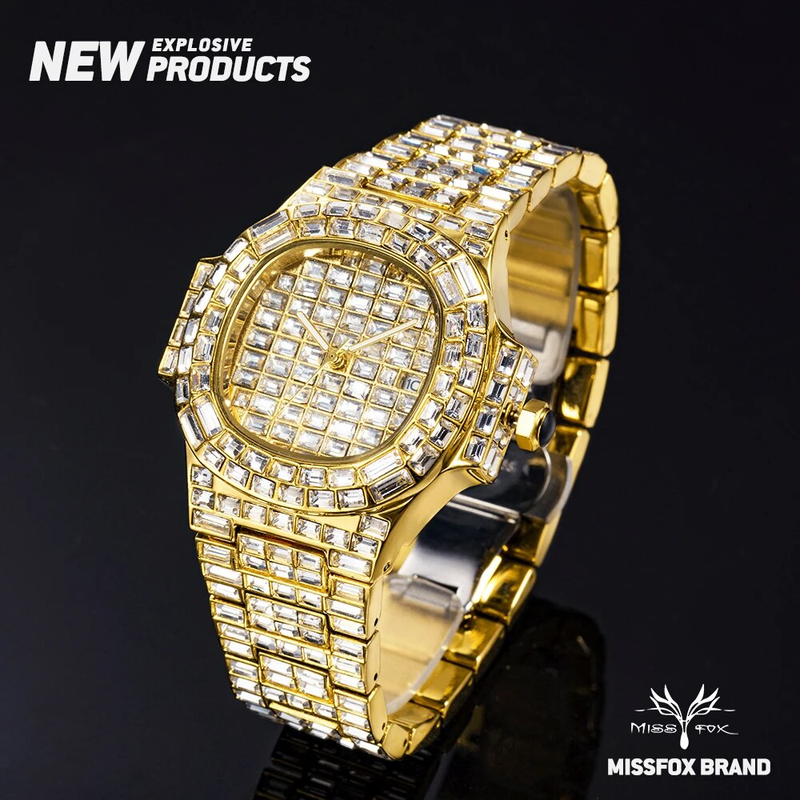 Iced Out Ceas pentru bărbați Hip Hop Diamond Sier Quartz ceas hombre High End Dive Ceasuri de bărbați din oțel inoxidabil Dropshipping_voghion.com