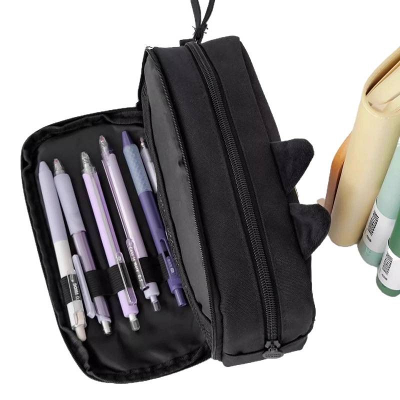 Women's Jewelry Cute Cat Case Simple Style Double Layer Large Capacity Elementary Middle High School Student Stationery Storage Bag_voghion.com