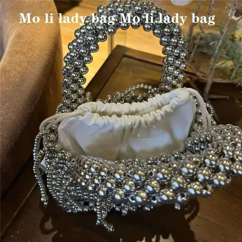 Designer 2025 Design Sier Acrylic Beads Beading Handmade Square Women Handbag Evening Wedding Party Clutch Purse_voghion.com
