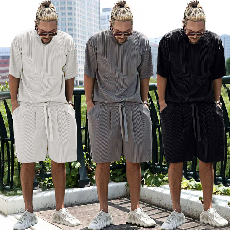 Herrenbekleidung Sommer Herren große Größe lockerer Anzug Kurzarm Shorts einfarbig Freizeitanzug Herren_voghion.com