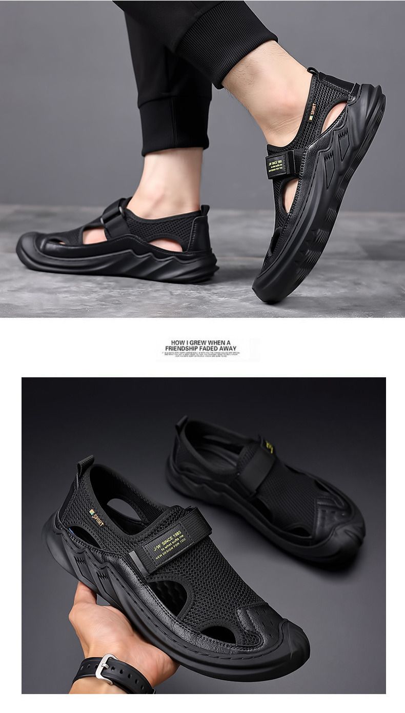 Genuine leather sandals for men's 2024 summer new cowhide casual beach with breathable mh and wading hol, trendy_voghion.com