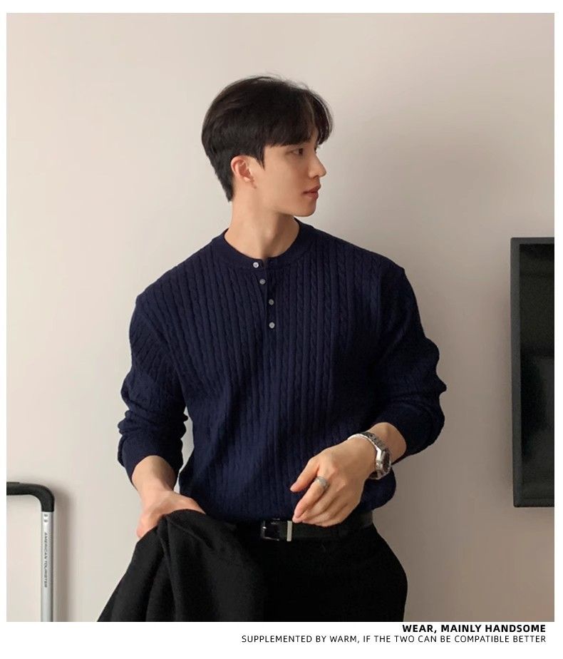 Maglione da uomo in maglia con scollo a V, a maniche lunghe, con motivo a trecce testurizzate, in misto poliestere traspirante ed elasticizzato, casual e business casual_voghion.com