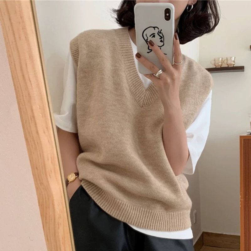 Herbst Neue Layered Lose Retro Gestrickte Weste Frauen Herbst Koreanische Pullover Weste Frauen_voghion.com