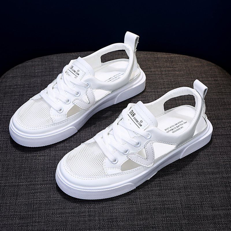 Nuove signore bianche per il tempo libero sandali con bocca di pesce decorativi in metallo trasparenti scarpe in rete traspirante grandi Zapatos Para Mujer_voghion.com