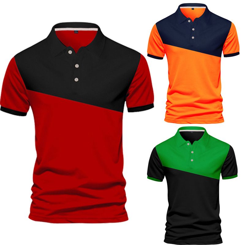 Neues Sommer-Farbblock-Shirt mit Button-Up-Kragen für Herren, Sport-Poloshirt und Werbeshirt für Herren_voghion.com