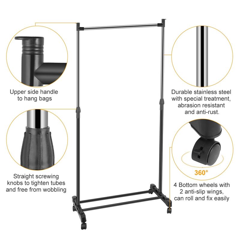 33lbs Garment Racks 3.12ft-4.80ft Height Adjustable Clothes Stand Foldable Clothes Hanger with Wheels _voghion.com