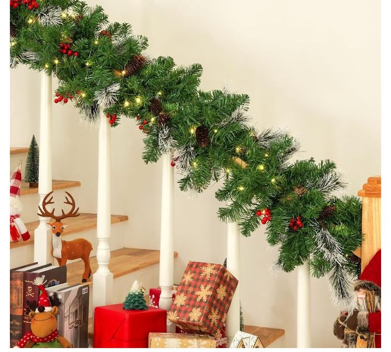 180/270CM Artificial Christmas Wreath Door Hanging Decor With Pine Needles & Ornaments - Warm White/Colorful LED Lights,_voghion.com