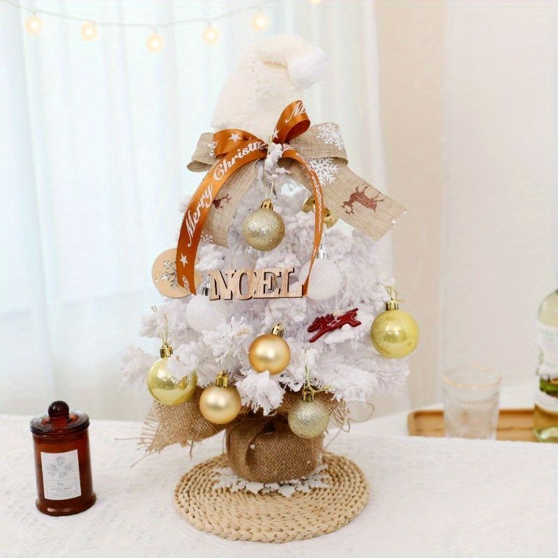 Artificial Christmas Tree, Mini Table Top Christmas Trees With Lights, Pre-lit Small Christmas Pine For Home, Office, Party Decoration, White Xmas Decorations_voghion.com