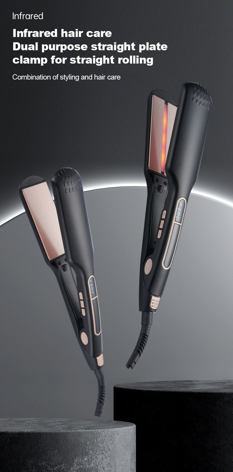 Piastra per capelli elettrica a doppio uso, professionale, con riscaldamento rapido in 10 secondi, per arricciare e lisciare i capelli a infrarossi_voghion.com