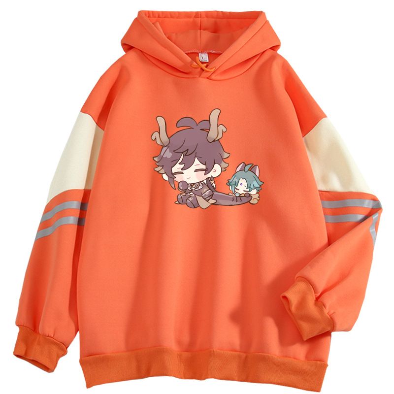 2024 Frühling und Herbst Farbblock High-End-Cartoon Anime Neues cooles Internet-Promi-Langarm-Sweatshirt_voghion.com