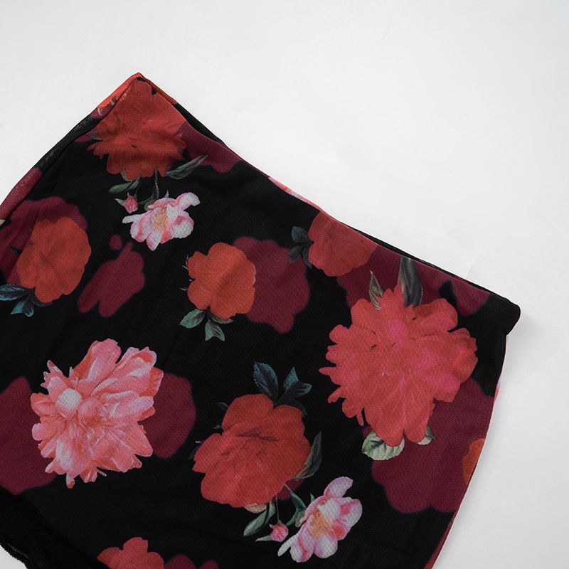 D24ST1252024 New Sexy Suspender Printed Double-layer Lace Top Slim Fit Hip Hugging Short Skirt Set_voghion.com