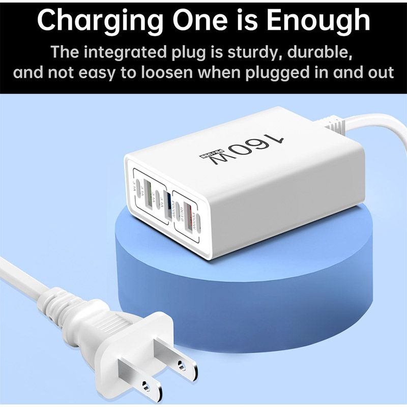 7-Port USB Total 160W 3USB+chh Type-C Fast Charging Fast Charger For IPhone Samsung Xiaomi QZ.0 PD Wall Power Adapter_voghion.com