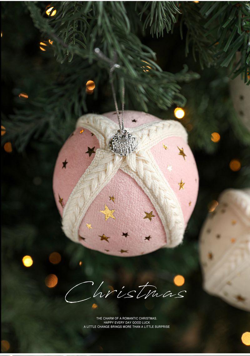 8CM Foam Ball Christmas Tree Ornaments - Festive Hanging Decor With Star & Floral Print, Set Of 4 (Pink, Red, White, Blue)_voghion.com