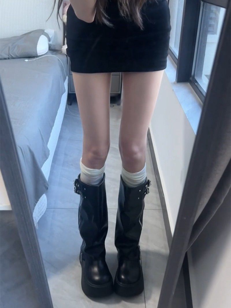 Damen-Stiefel mit dicker Sohle, kniehohe Stiefel, Herbst/Winter 2025, neue vielseitige kniehohe Stiefel_voghion.com