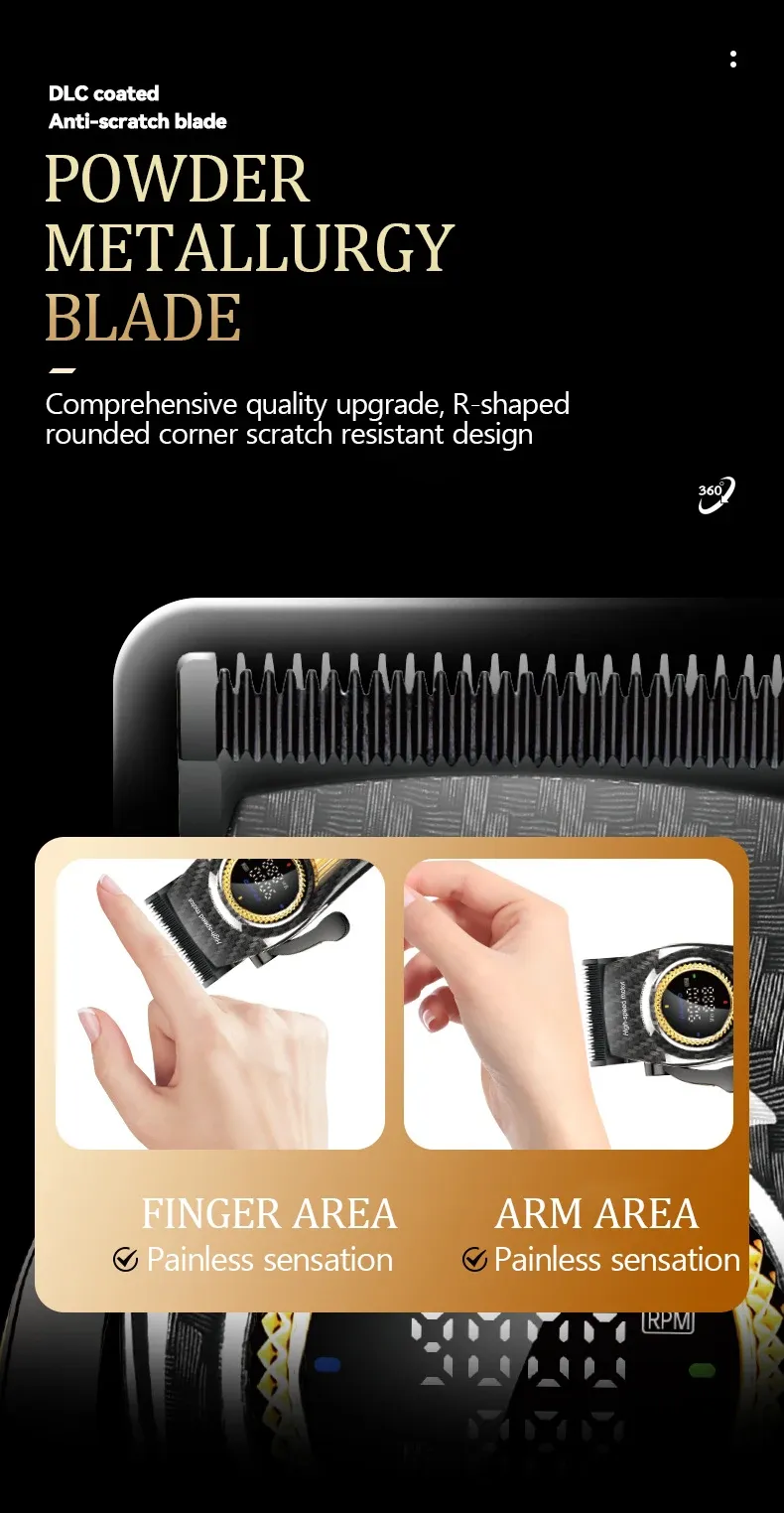 Profesyonel Clipper Erkekler İçin Ayarlı Düzeltici Elektrikli Solma Sakal Şarj Edilebilir Saç Kesme Makinesi hine Berber 9000 RPM_voghion.com