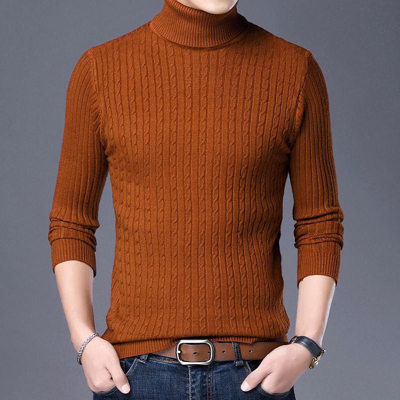 New Turtleneck Men's Solid Color Twisted Sweater Youth Long-sleeved Knitted Sweater FG_voghion.com