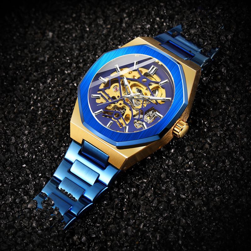 Montre mécanique automatique squelette tendance pour homme avec fonction heure universelle, boîtier en acier inoxydable de 41 mm, verre minéral, bracelet en alliage_voghion.com