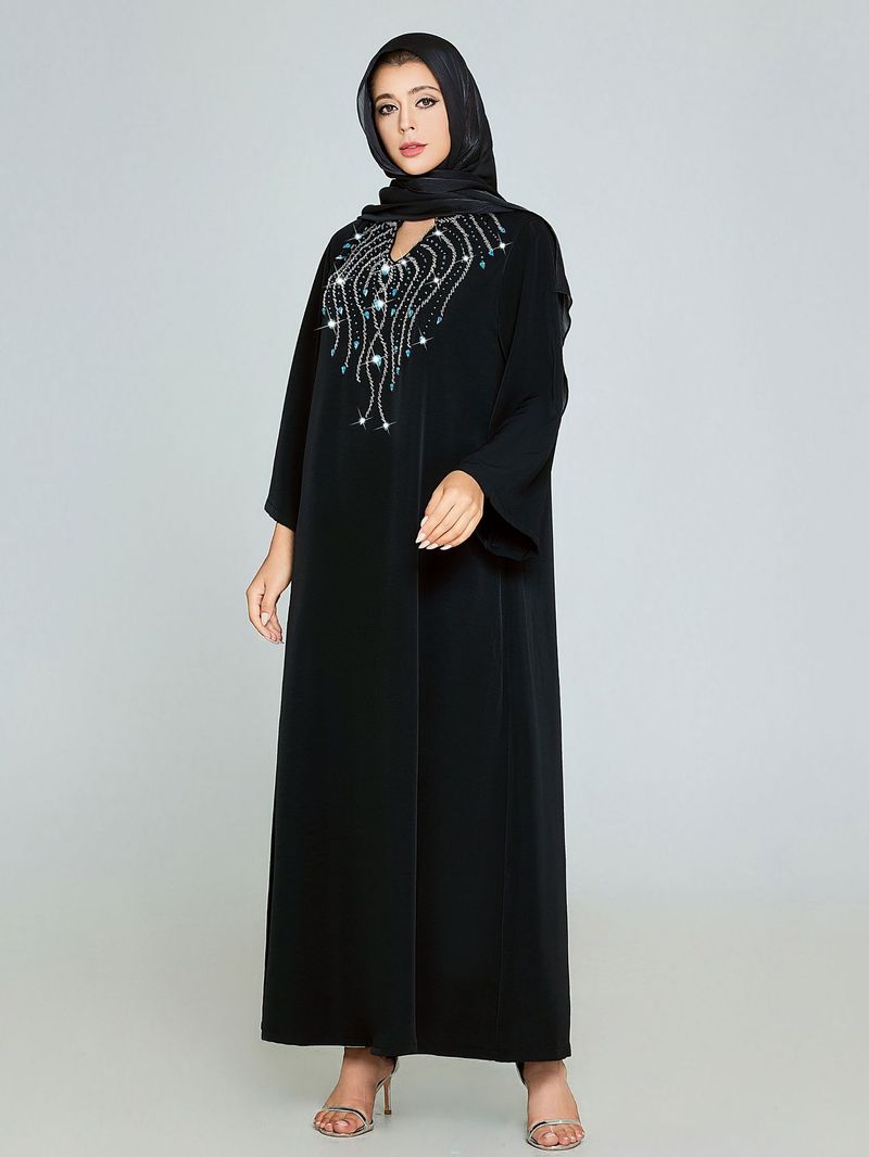 Handcrafted Embroidered Maxi Robe With Rhinestone Detailing - Flowy Boho Chic Long Sleeve Dress For Women, Plus Size Comfortable Loungewear_voghion.com
