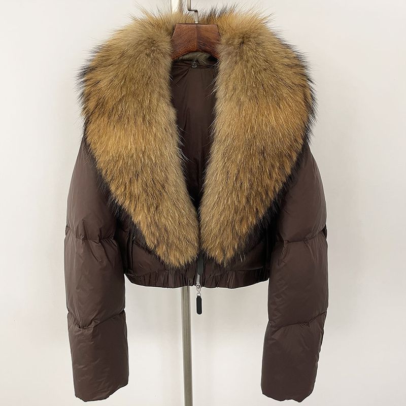 Piumino corto invernale da donna con finiture in pelliccia di volpe, cappotto caldo oversize con cappuccio staccabile, 90% piumino d'anatra bianca, rivestimento in poliestere, vari colori_voghion.com
