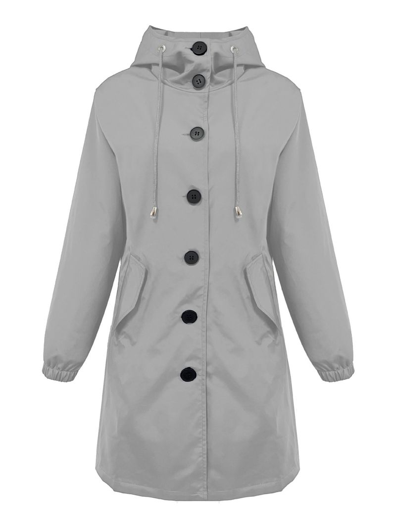 Damenbekleidung Herbst/Winter: Neuer einreihiger Trenchcoat mit Kapuze, lässig, lang, locker, Übergröße, einfarbig, Umlegekragen_voghion.com