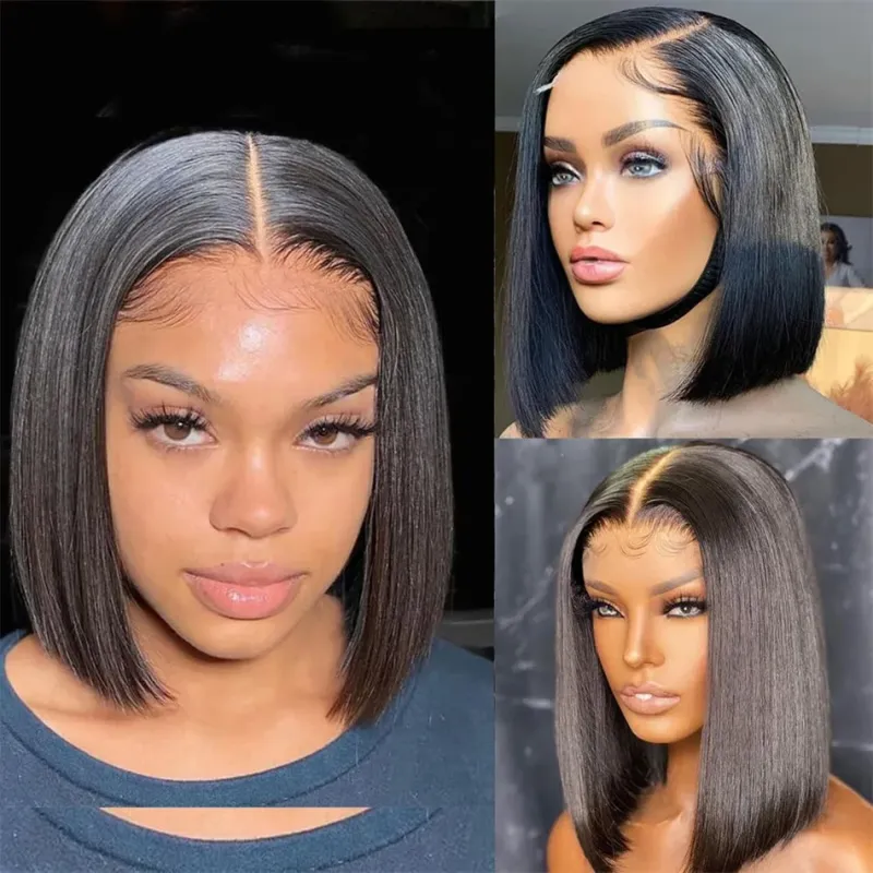 Bob HD Lace Paryk 13X4 Ægte Hår Glat Lace Frontal Paryk Limfri Klar til at Bruge Foran til Kvinder_voghion.com