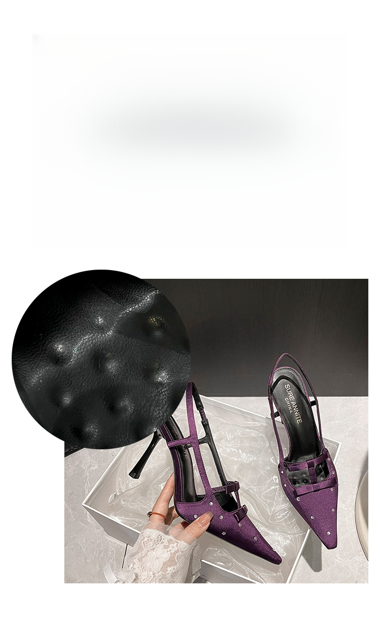 Pointed Toe Satin Women's High Heels, Fine Heel French Style,Closed Toe Sandals_voghion.com