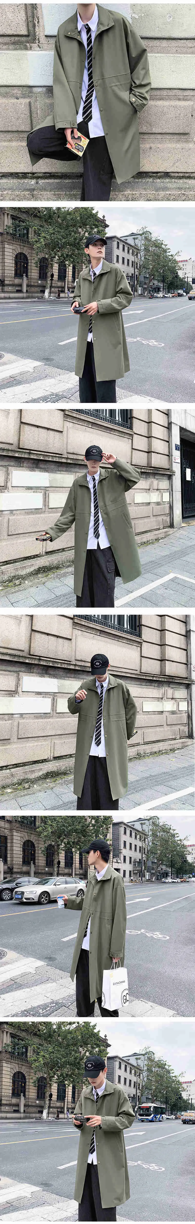 Mäntel Grün Schwarz Beige Trench Herrenmode Übergroßen Langen Mantel Männer Streetwear Lose Windjacke Jacke Herren Mantel_voghion.com