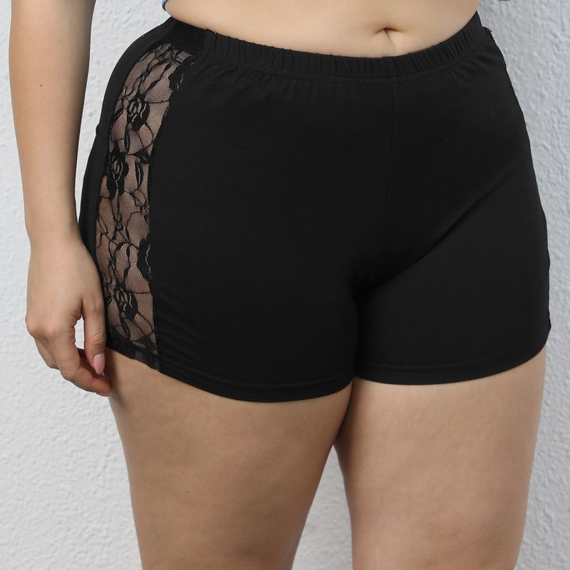 pantaloni corti sexy taglie forti in pizzo trasparente patchwork casual pantaloncini tuta_voghion.com