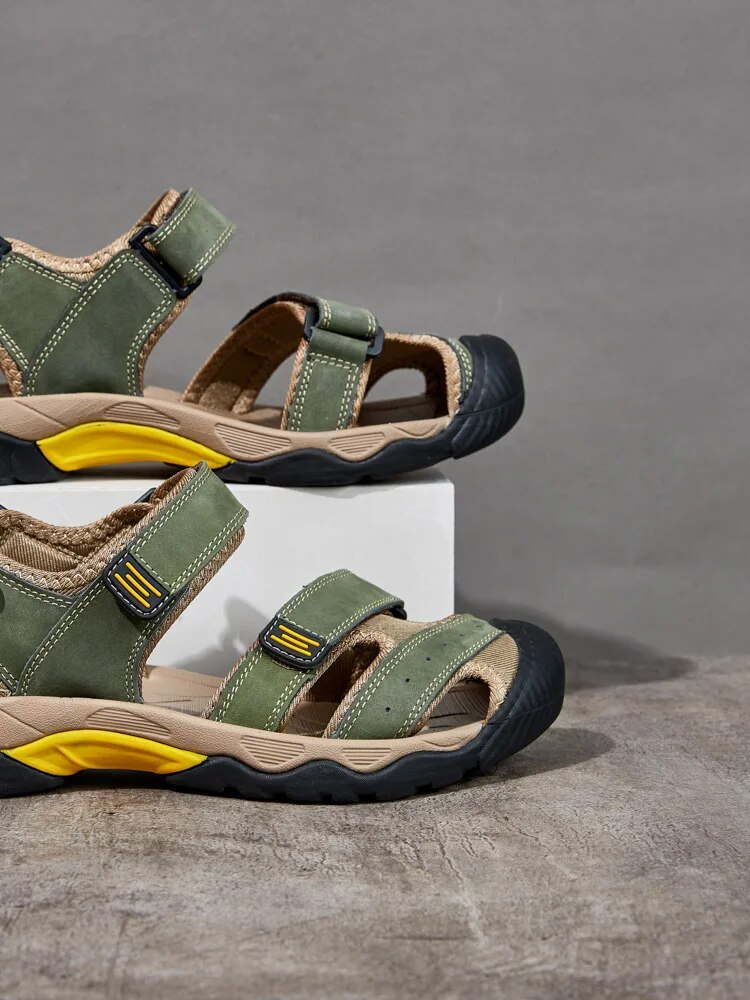Summer New Genuine Leather Large Size 38-48 Fashion Slippers Men's Sandals Outdoor Beach Shoes_voghion.com