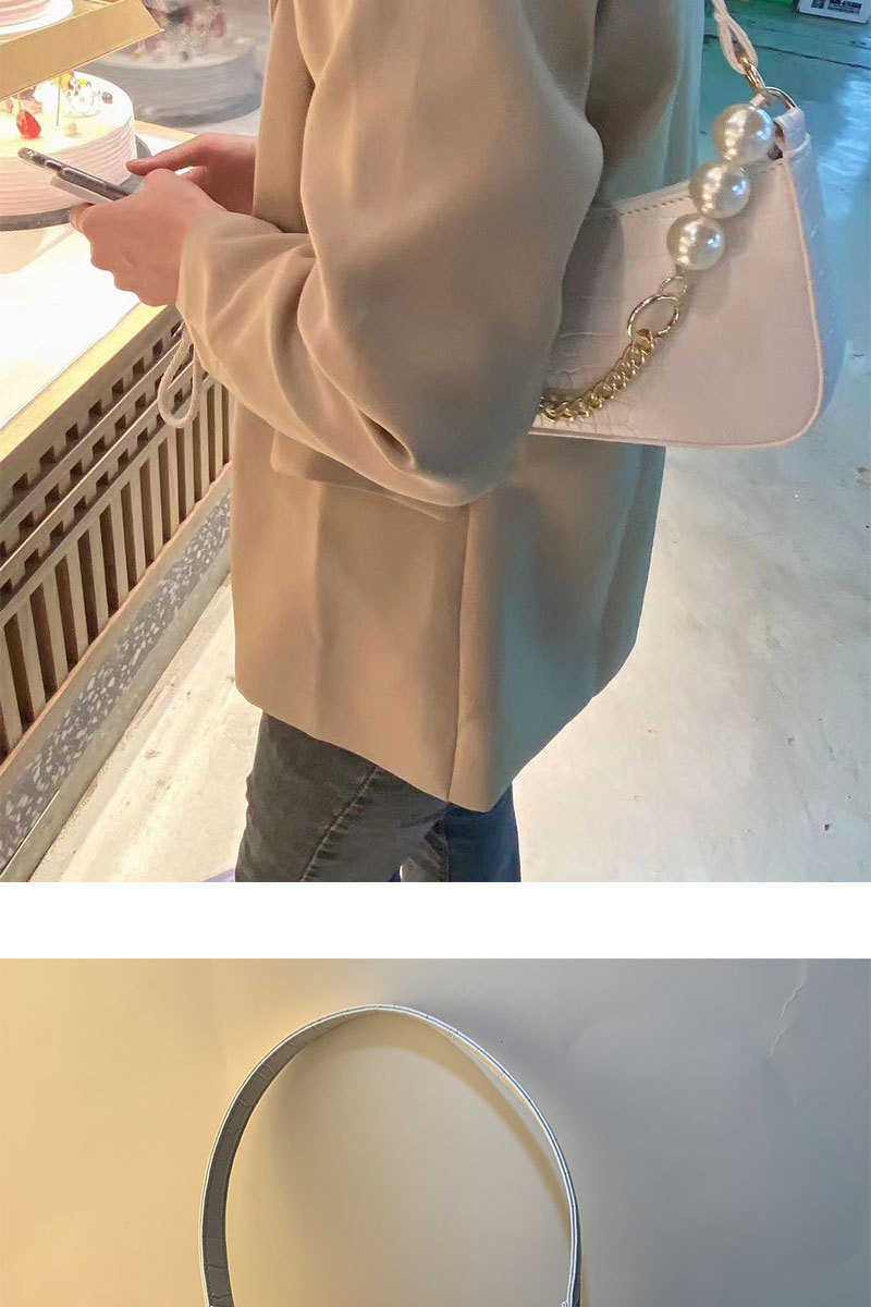 Borsa da ascella con catena di perle con motivo a coccodrillo retrò francese da donna 2023 Borsa a tracolla con tracolla all-match nuova versione coreana_voghion.com