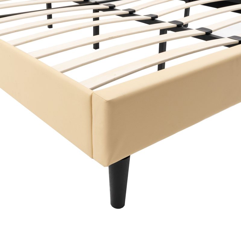 Queen Size Wood Slat Bed Frame 800 Lbs Capacity With PU Leather Headboard_voghion.com