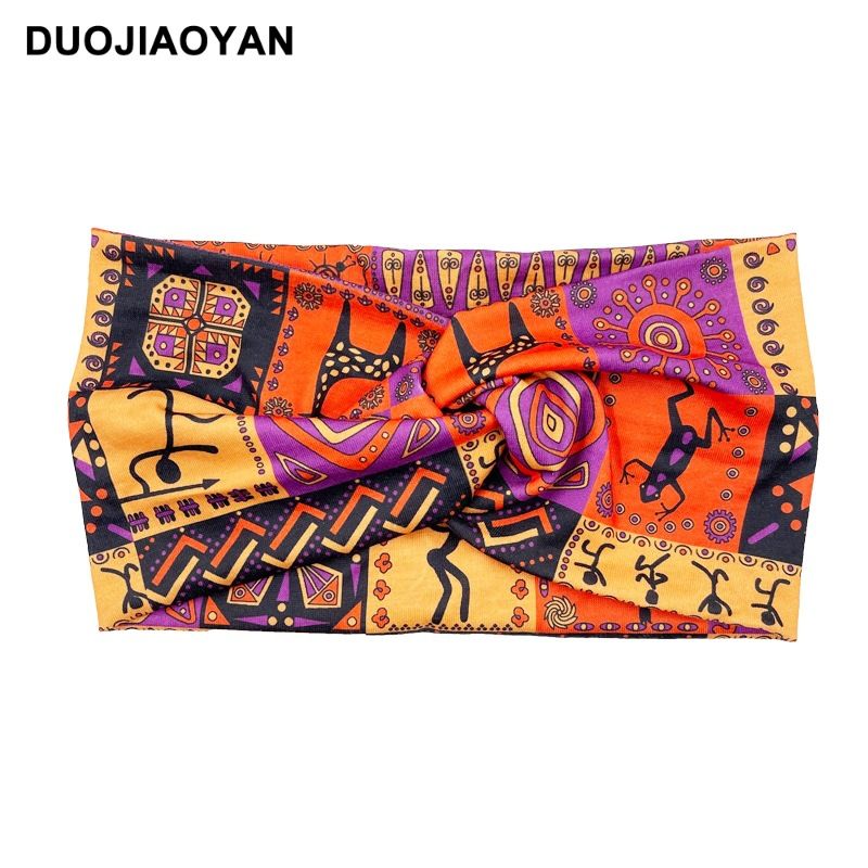 Spring and Summer New Style Knotted Cross Headband Bohemian Print Headband Elastic Headband Headband_voghion.com