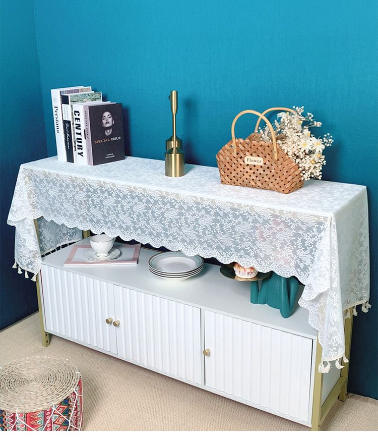 Elegant Lace Table Runner & Furniture Cover – Non-Slip, Dust-Proof – Modern Boho Home Decor (60×60 To 60×300cm, White/Beige)_voghion.com