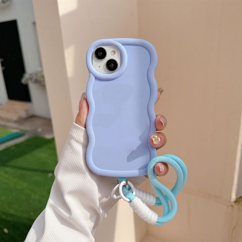 S23FE S21FE A55 A54 A53 Cute Hand Strap Wave Frame Phone Case For Samsung Galaxy A35 A34 A33 A25 A24Shockproof bumper_voghion.com
