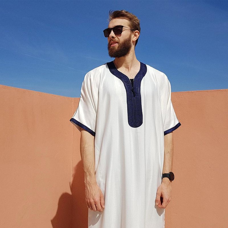 Férfi ruházat Új Közel-Kelet Marokkó Dubai Szaúd-Arábia Ruházat Csíkos Köntös Középujjú Hímzés_voghion.com
