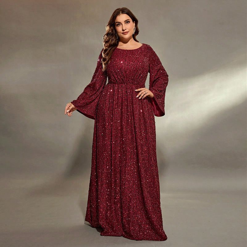 Elegante avondjurk in grote maten voor dames – glinsterende lange mouwen formele jurk voor banketten, feesten en speciale gelegenheden (maten 0XL-4XL)_voghion.com