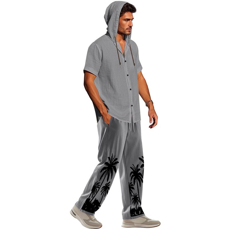 Herrenbekleidung Herrenanzüge Heißer Verkauf Strandhose Leinenhemd Zweiteiliger atmungsaktiver lockerer Trend_voghion.com