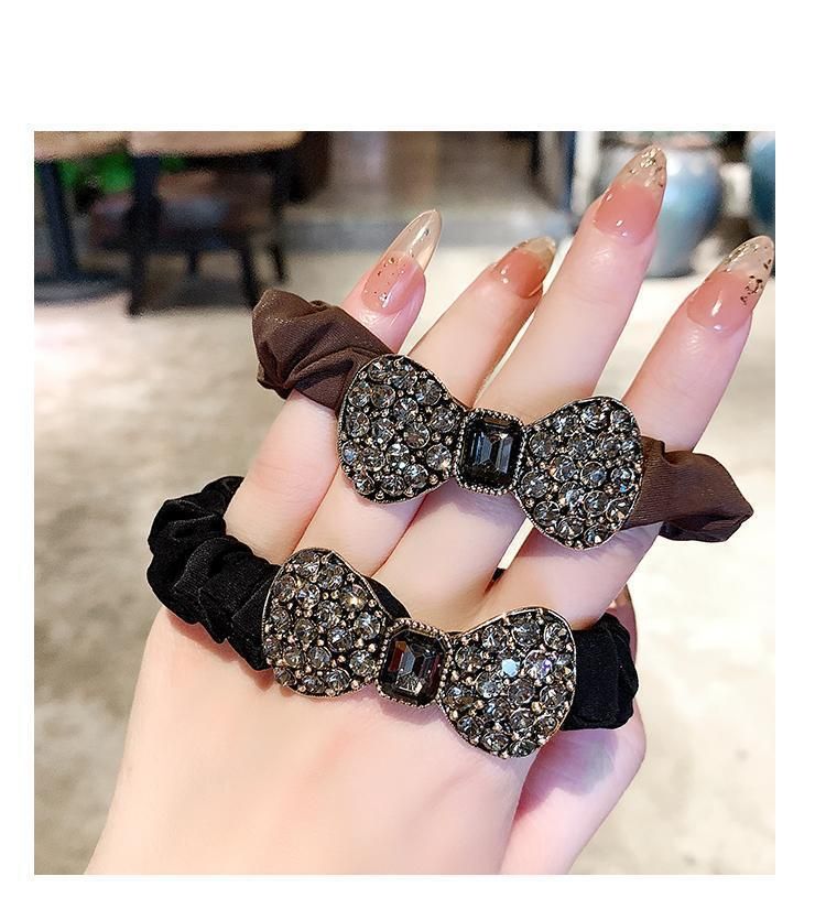 Fascia con fiocco in strass di alta qualità coreana, anello per l'intestino tenue francese alla moda retrò, cordino per la testa, elastico per capelli_voghion.com