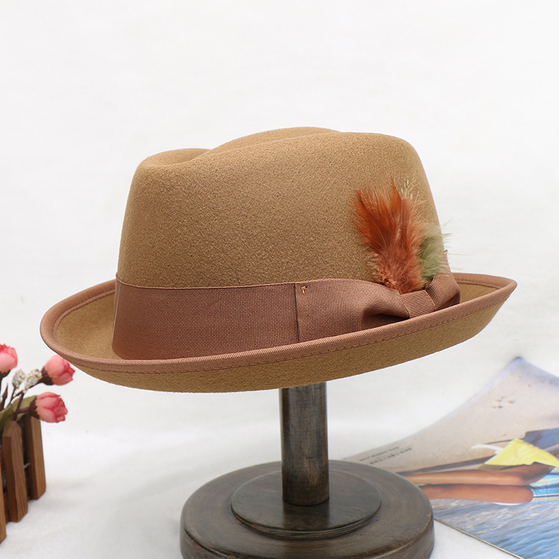 Cappello a cilindro da jazz in lana con gioiello e mini cappello alla moda per lo shopping_voghion.com