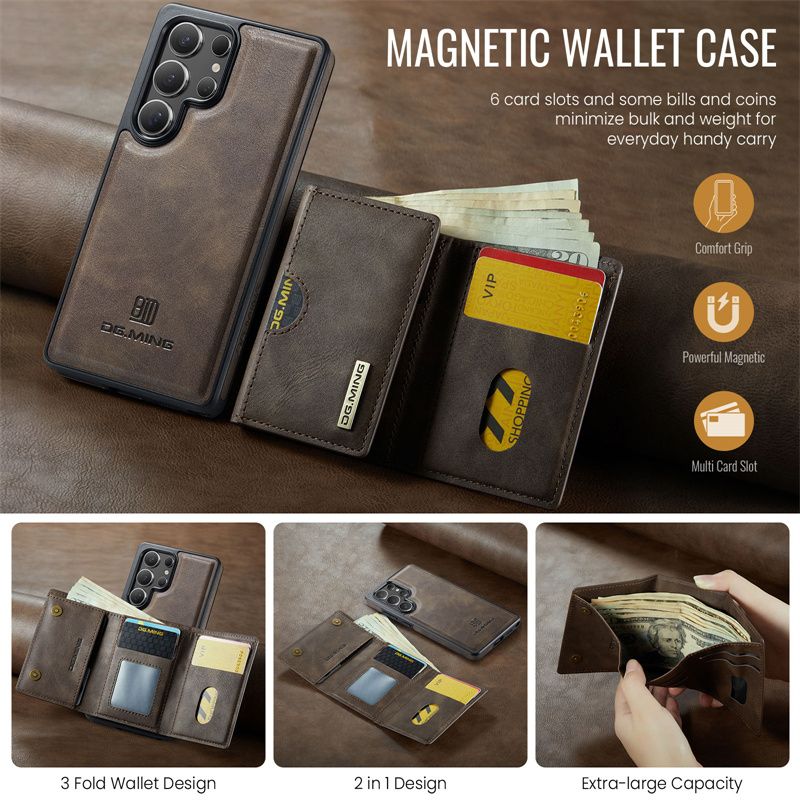 Custodia magnetica staccabile 2 in 1 per Samsung Galaxy S25 Edge S24 FE S23 S22 S21 Ultra Portafoglio in pelle con tasca porta carte sul retro_voghion.com
