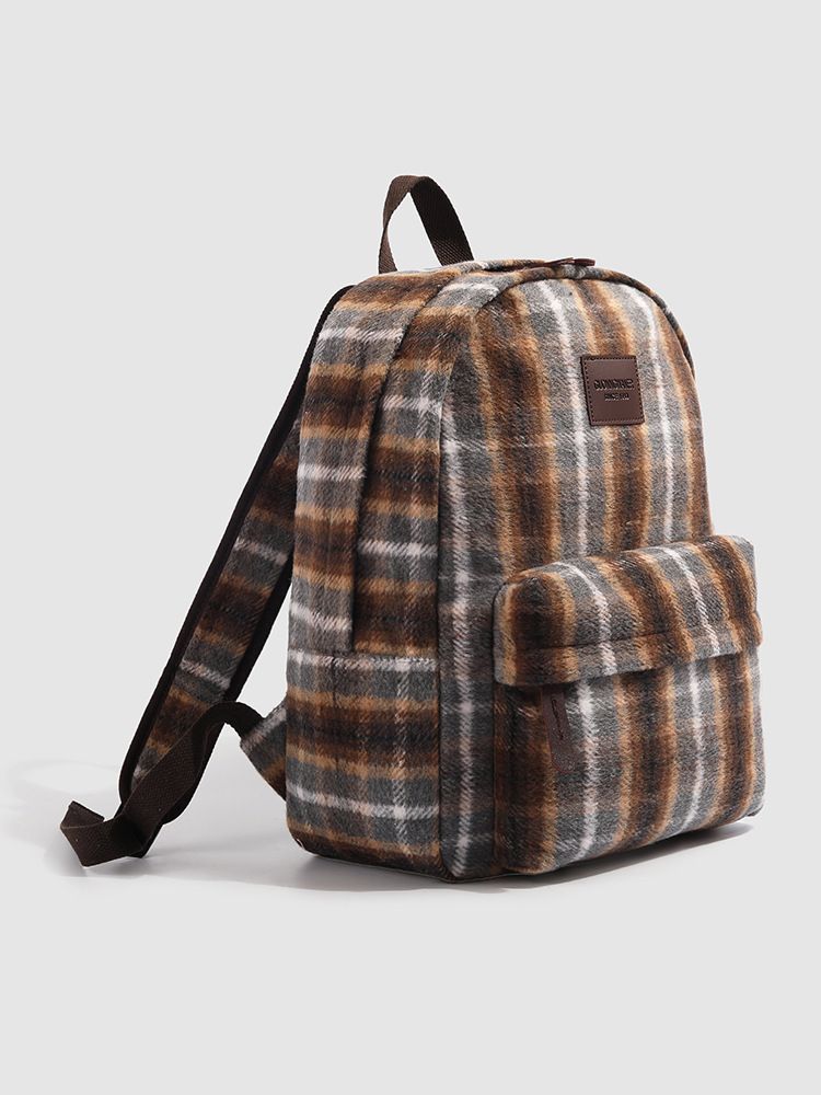 Zaino coreano alla moda in tweed scozzese, autunno e inverno 2025, per studenti universitari, casual, quotidiano_voghion.com