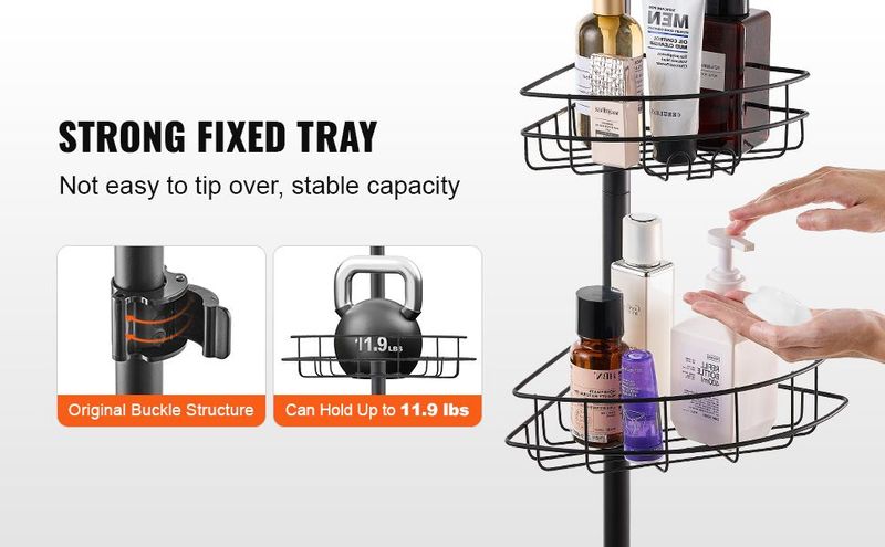 VEVOR 56" To 114" High Shower Corner Caddy Tension Pole Rust-Proof Tension Pole_voghion.com