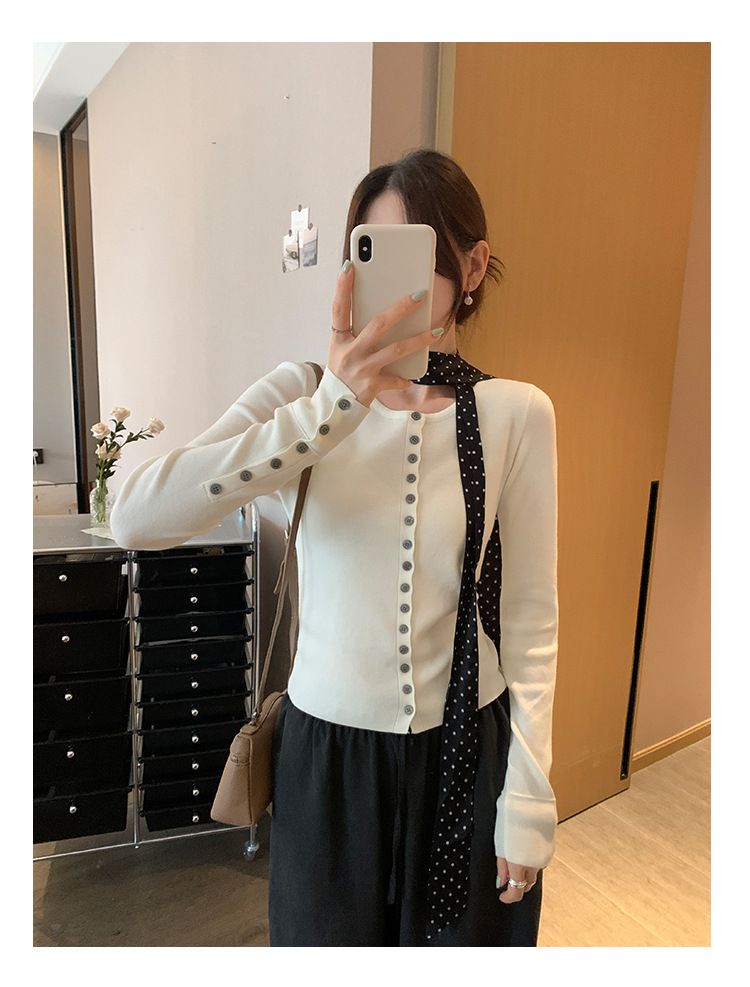 Cardigan in maglia di lana monopetto a maniche lunghe in stile francese europeo per donna, vestibilità slim fit, 2025, inizio primavera_voghion.com